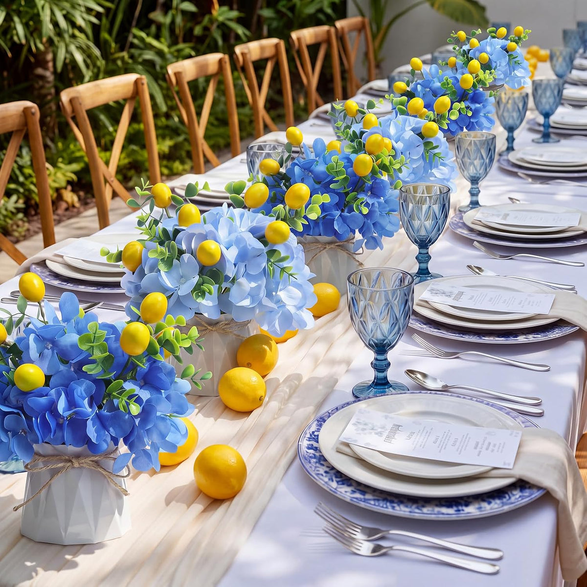 6 Set Hydrangea Centerpieces for Tables, Blue Hydrangea