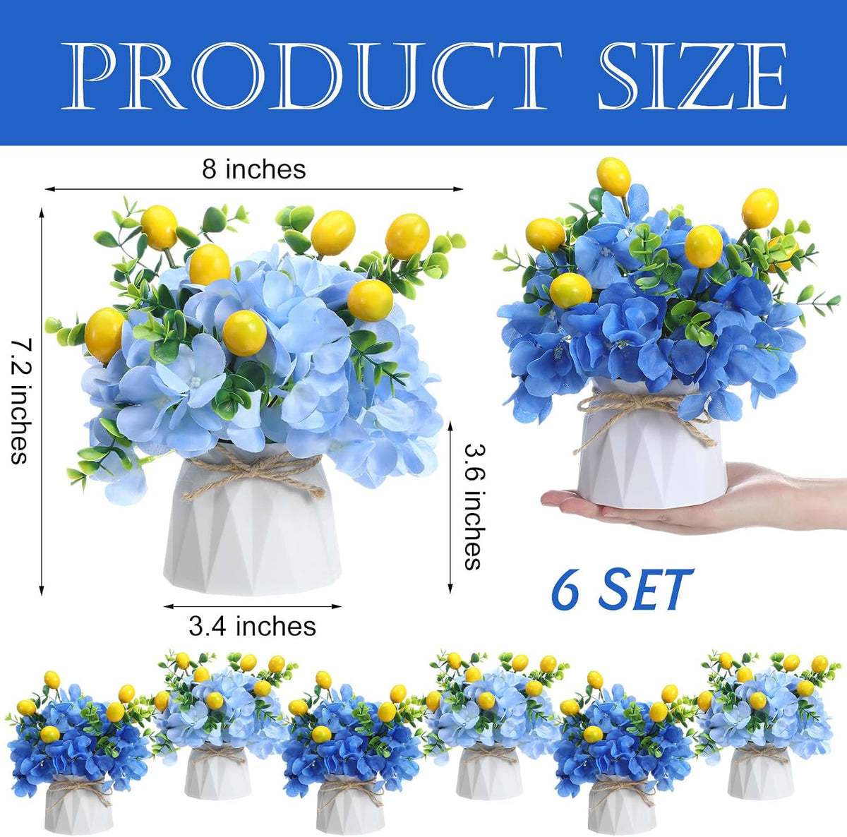 6 Set Hydrangea Centerpieces for Tables, Blue Hydrangea