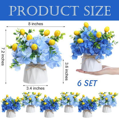 6 Set Hydrangea Centerpieces for Tables, Blue Hydrangea