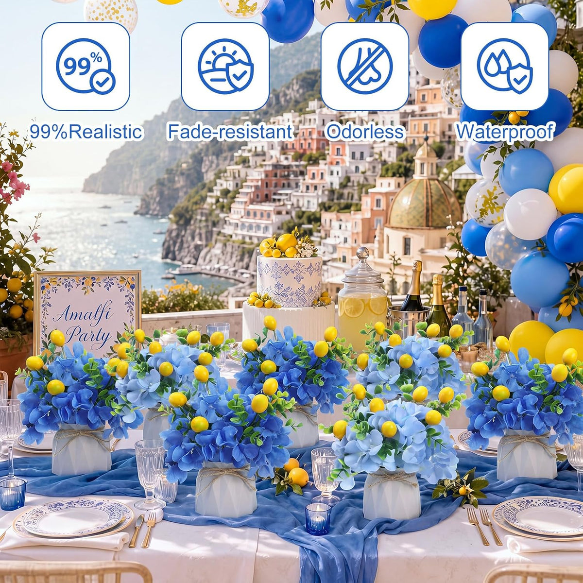 6 Set Hydrangea Centerpieces for Tables, Blue Hydrangea