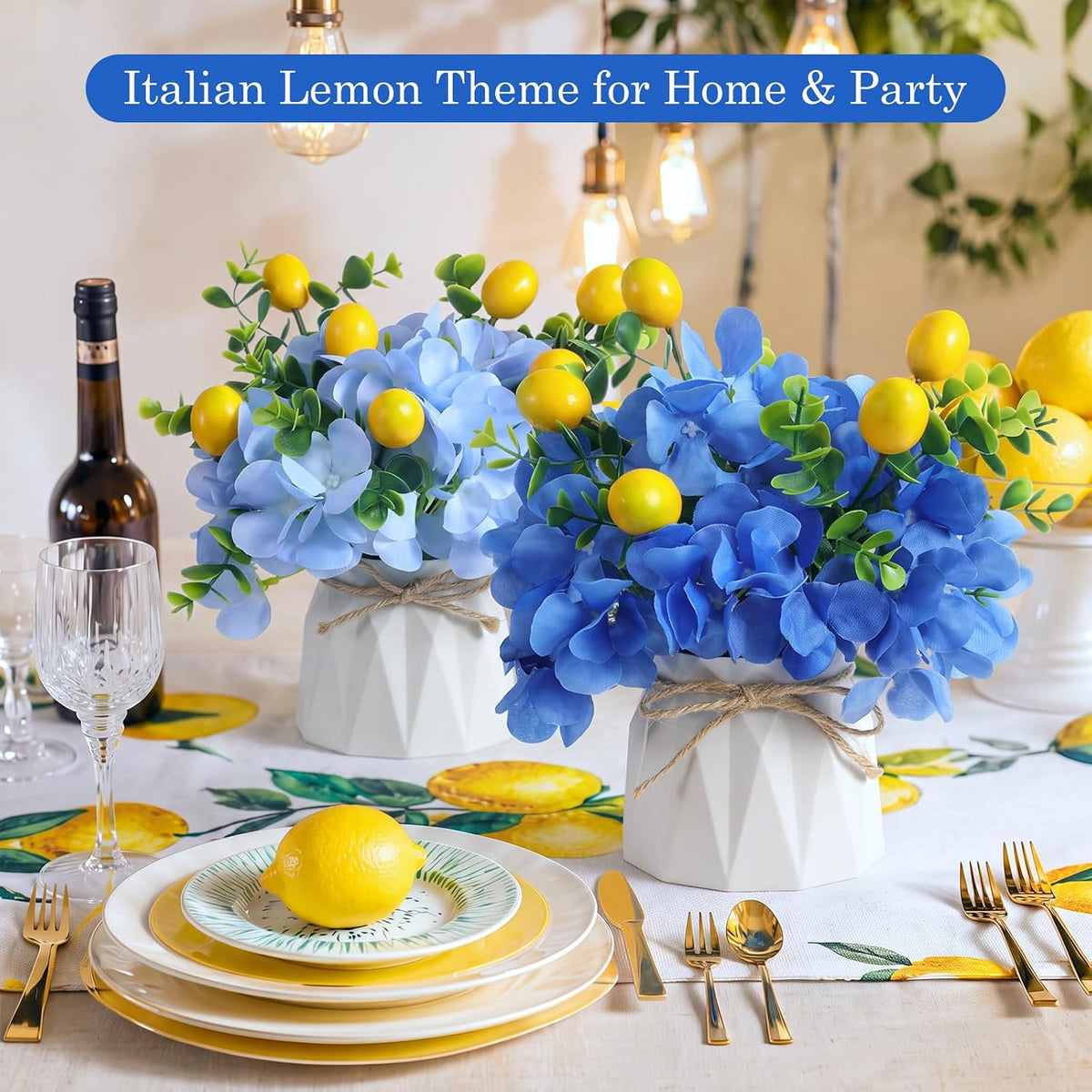 6 Set Hydrangea Centerpieces for Tables, Blue Hydrangea
