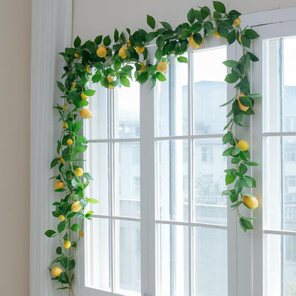 3 Strands Lemon Artificial Vines, 71" Lemon Silk Vine Garland with Green Leaves, Fake Hanging Plants Greenery Decor for Home, Bedroom, Wall, Party, Wedding Decoration