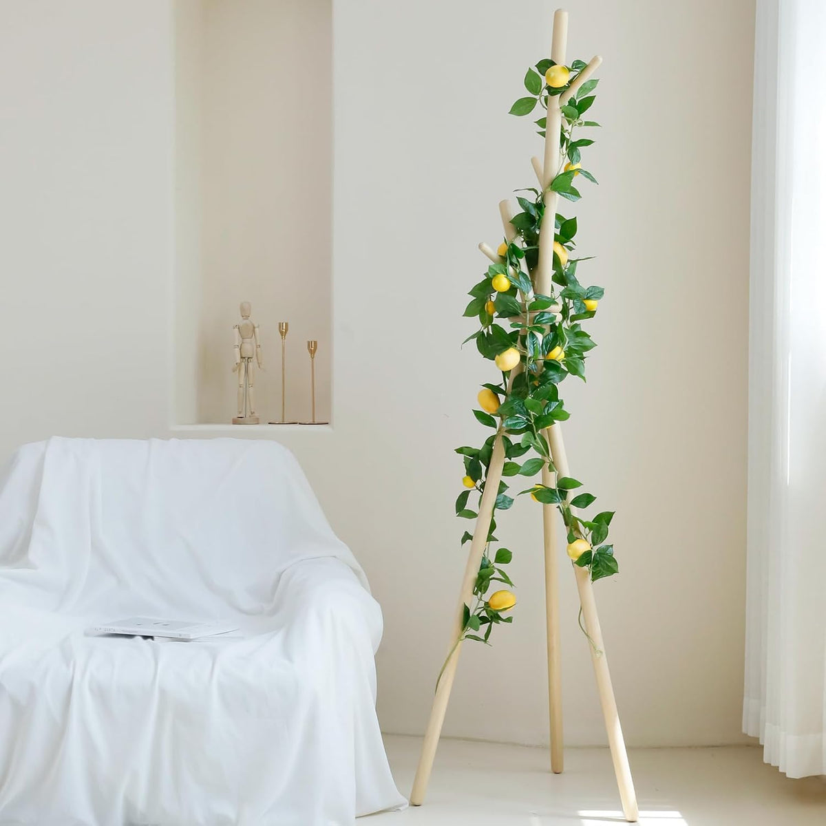3 Strands Lemon Artificial Vines, 71" Lemon Silk Vine Garland with Green Leaves, Fake Hanging Plants Greenery Decor for Home, Bedroom, Wall, Party, Wedding Decoration