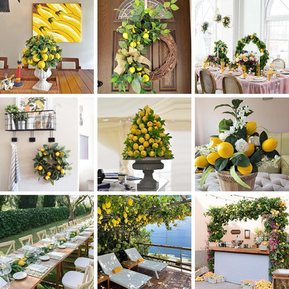 3 Strands Lemon Artificial Vines, 71" Lemon Silk Vine Garland with Green Leaves, Fake Hanging Plants Greenery Decor for Home, Bedroom, Wall, Party, Wedding Decoration