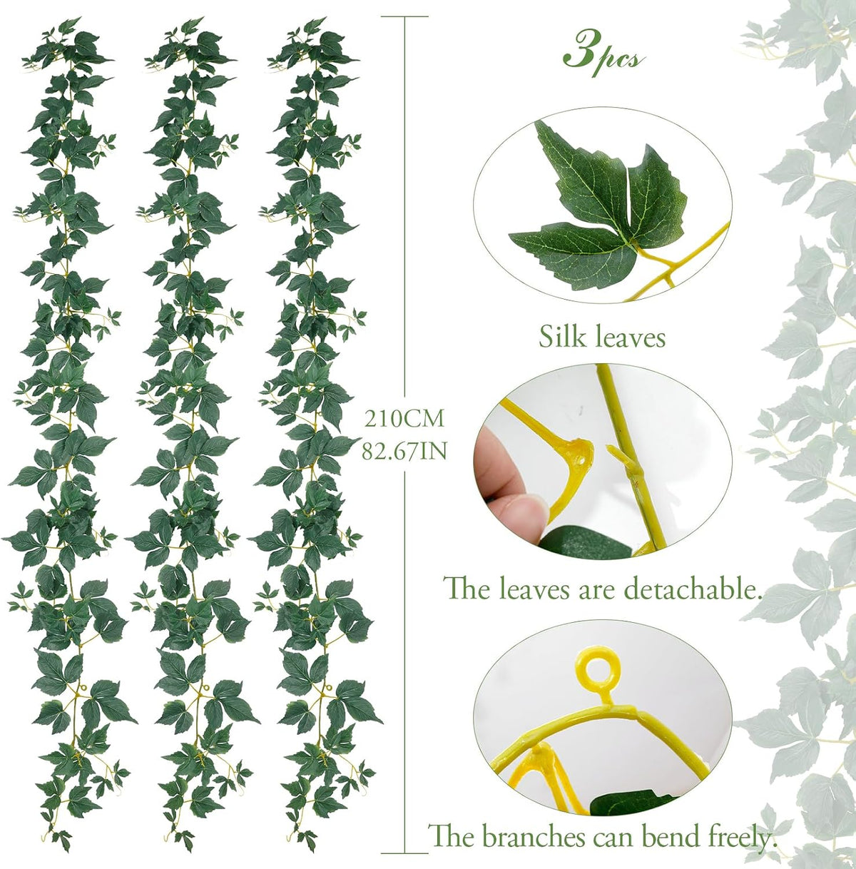3 Strands Lemon Artificial Vines, 71" Lemon Silk Vine Garland with Green Leaves, Fake Hanging Plants Greenery Decor for Home, Bedroom, Wall, Party, Wedding Decoration