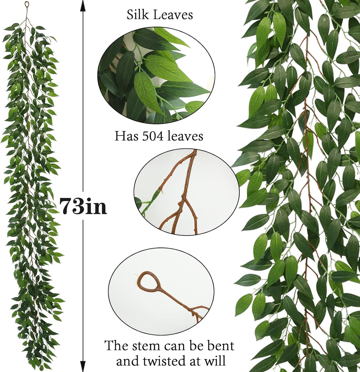 3 Strands Lemon Artificial Vines, 71" Lemon Silk Vine Garland with Green Leaves, Fake Hanging Plants Greenery Decor for Home, Bedroom, Wall, Party, Wedding Decoration