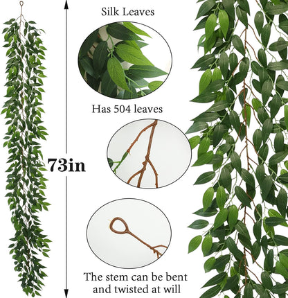 3 Strands Lemon Artificial Vines, 71" Lemon Silk Vine Garland with Green Leaves, Fake Hanging Plants Greenery Decor for Home, Bedroom, Wall, Party, Wedding Decoration