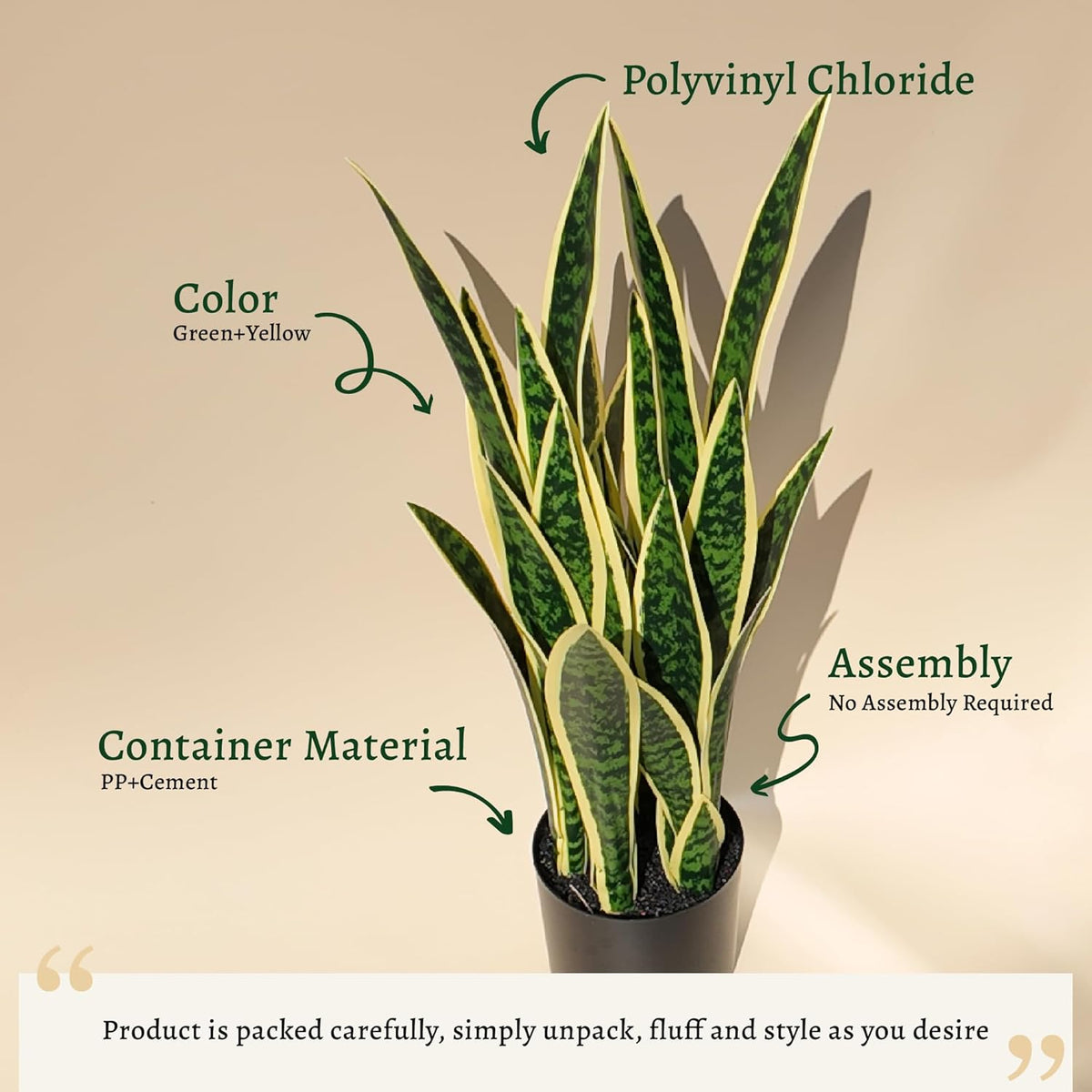 3ft Artificial Snake Plant - Lifelike Leaves, Faux Silk Sansevieria