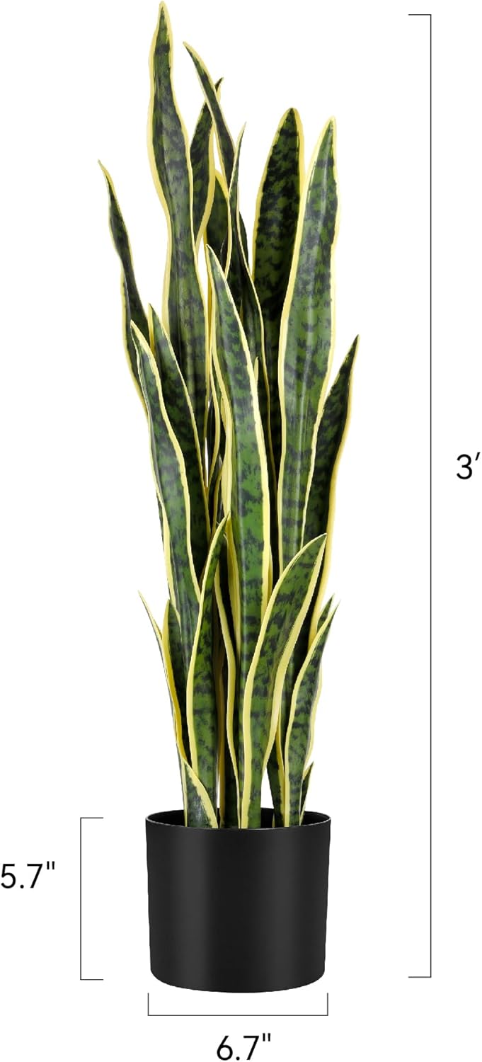 3ft Artificial Snake Plant - Lifelike Leaves, Faux Silk Sansevieria