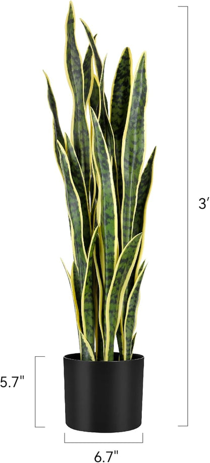 3ft Artificial Snake Plant - Lifelike Leaves, Faux Silk Sansevieria