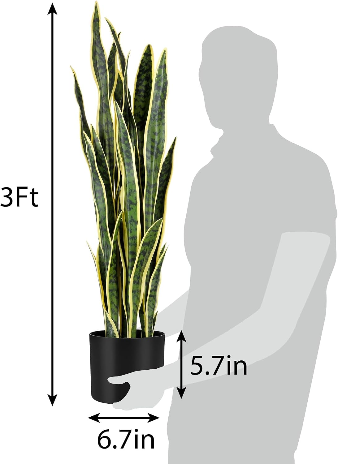 3ft Artificial Snake Plant - Lifelike Leaves, Faux Silk Sansevieria