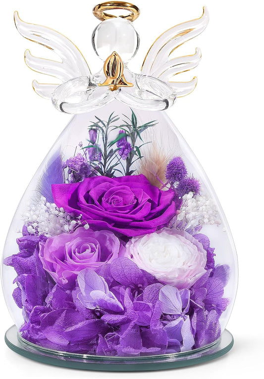 Gifts for Mom Birthday Gifts for Women Preserved Rose Forever Flower in Glass Angel Figurines Fresh Flowers for Delivery Anniversary Real Colorful Roses for Grandma Her Wife Mothers from Daughter