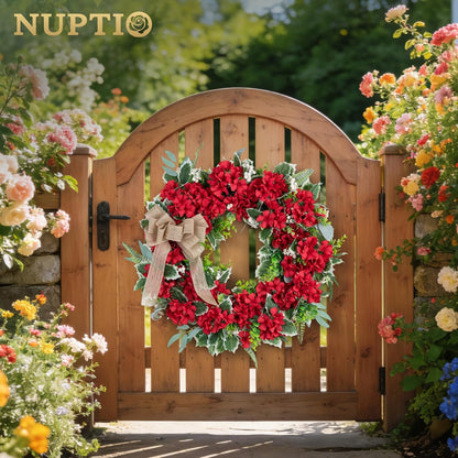 Geranium Wreath for Front Door: Summer Red Wreaths, 24 Inch | with Greenery & Bow, Hanger, Artificial Silk Flower Spring Decor for Outdoor, Wall, Window, Porch, Farmhouse, Christmas