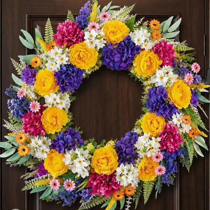 Geranium Wreath for Front Door: Summer Red Wreaths, 24 Inch | with Greenery & Bow, Hanger, Artificial Silk Flower Spring Decor for Outdoor, Wall, Window, Porch, Farmhouse, Christmas