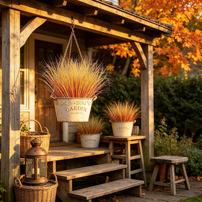 32PCS Artificial Fall Plants Red-Yellow Gradient Autumn Wheat Grass Outdoor