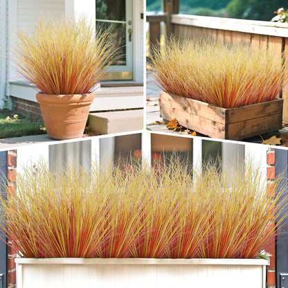 32PCS Artificial Fall Plants Red-Yellow Gradient Autumn Wheat Grass Outdoor