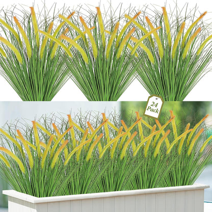32PCS Artificial Fall Plants Red-Yellow Gradient Autumn Wheat Grass Outdoor
