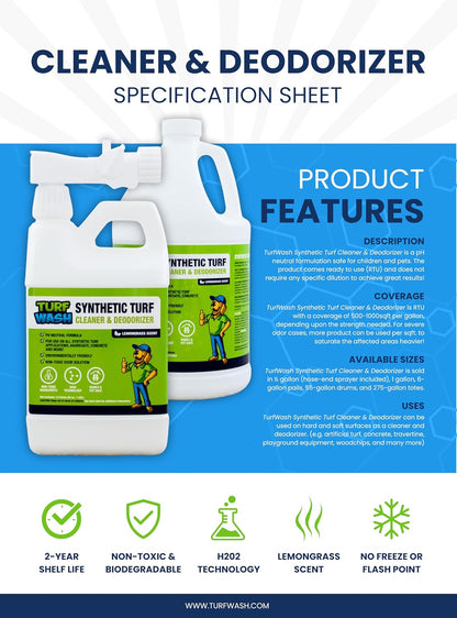 Turf Wash, Artificial Grass Cleaner w Hose Attachment, 64 oz