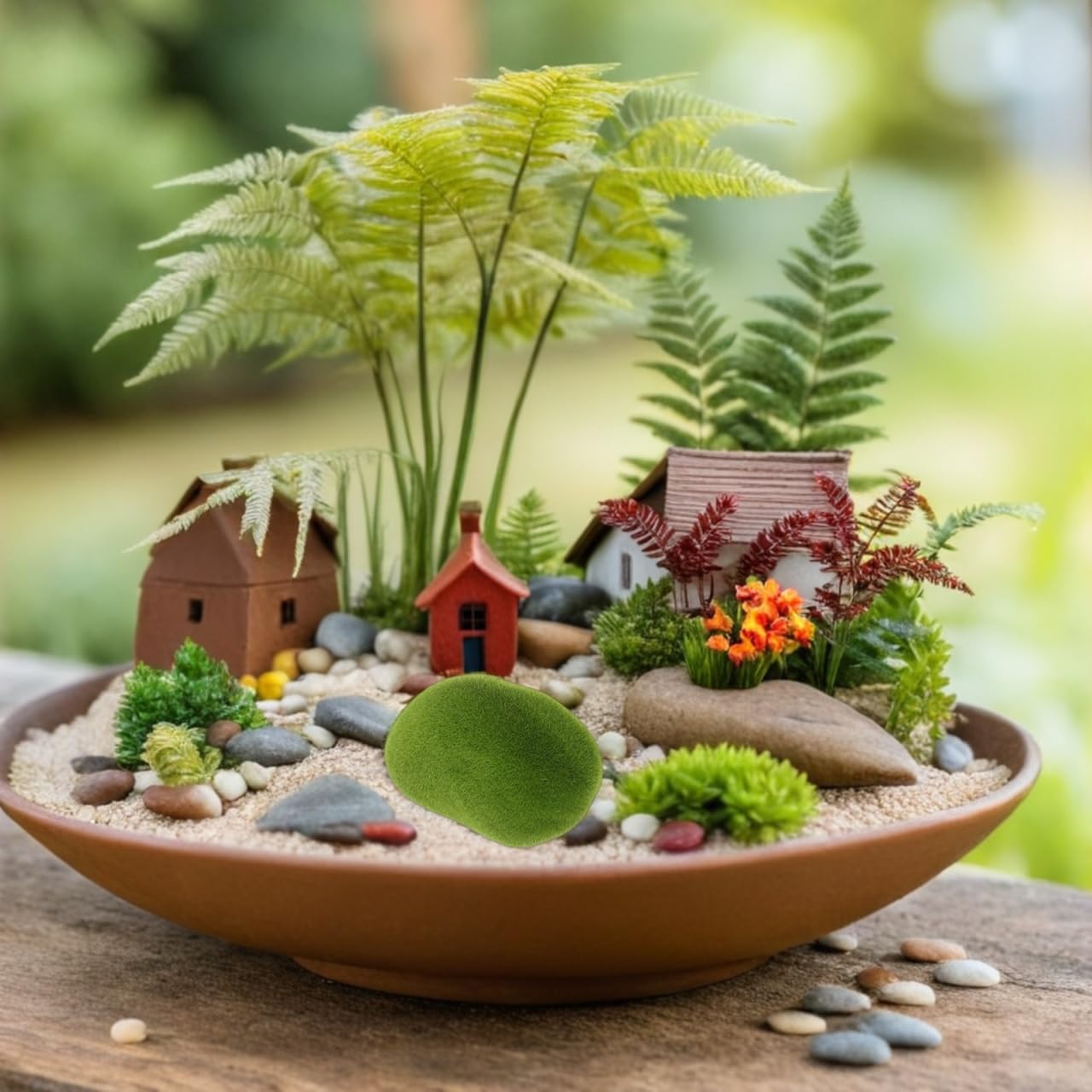 20pcs Artificial Moss Rocks Decorative Faux Balls for Floral Arrangements and Green Decor, 4.72 x 3.54 x 2.36 Inch Foam Simulation Stone for Terrarium Landscape