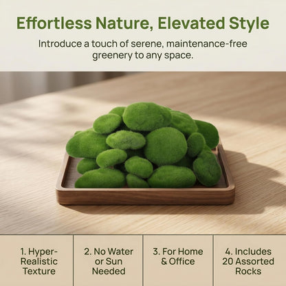 20pcs Artificial Moss Rocks Decorative Faux Balls for Floral Arrangements and Green Decor, 4.72 x 3.54 x 2.36 Inch Foam Simulation Stone for Terrarium Landscape