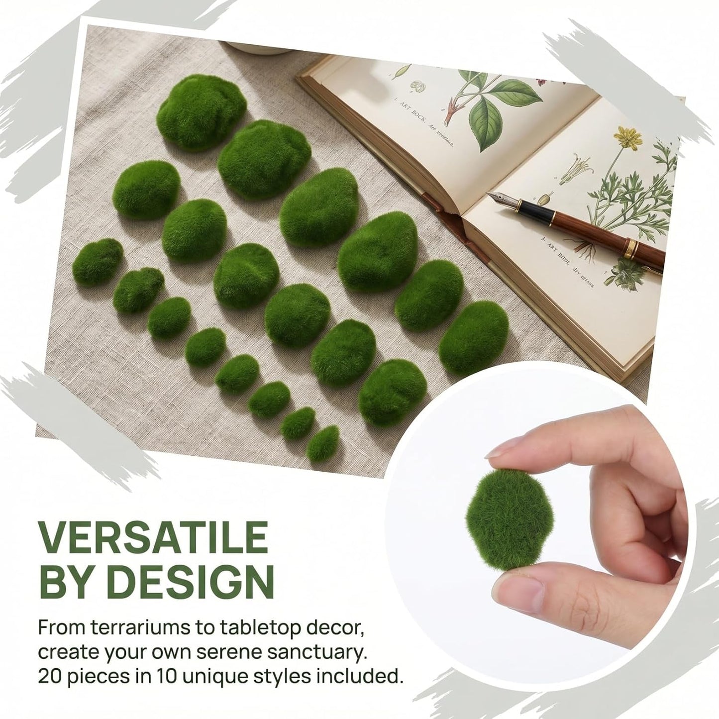 20pcs Artificial Moss Rocks Decorative Faux Balls for Floral Arrangements and Green Decor, 4.72 x 3.54 x 2.36 Inch Foam Simulation Stone for Terrarium Landscape