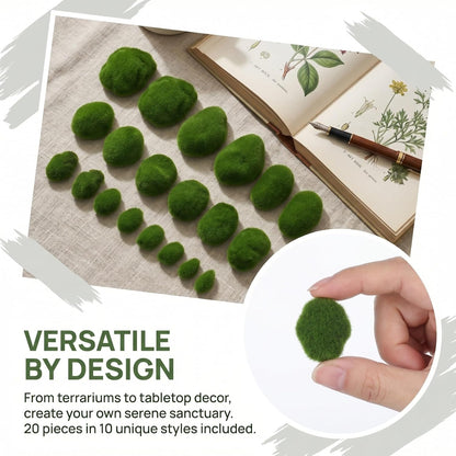 20pcs Artificial Moss Rocks Decorative Faux Balls for Floral Arrangements and Green Decor, 4.72 x 3.54 x 2.36 Inch Foam Simulation Stone for Terrarium Landscape