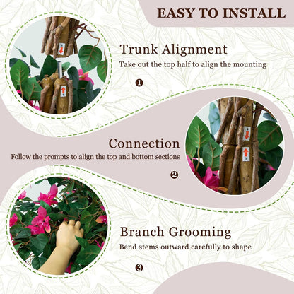 7FT Tall Bougainvillea Artificial Tree for Outdoors or Indoors, Faux Tree Realistic Wood with Flowers in Plastic Pot Front Porch Plants, Home, Office, Red, 2 PCS