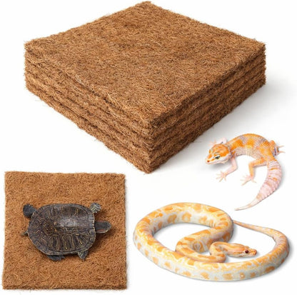 6-Pack Natural Coconut Fiber Reptile Carpet, 12x12 Inch Eco-Friendly Terrarium Liner & Bedding for Lizard, Snake, Turtle, Tortoise, Bunny Habitat