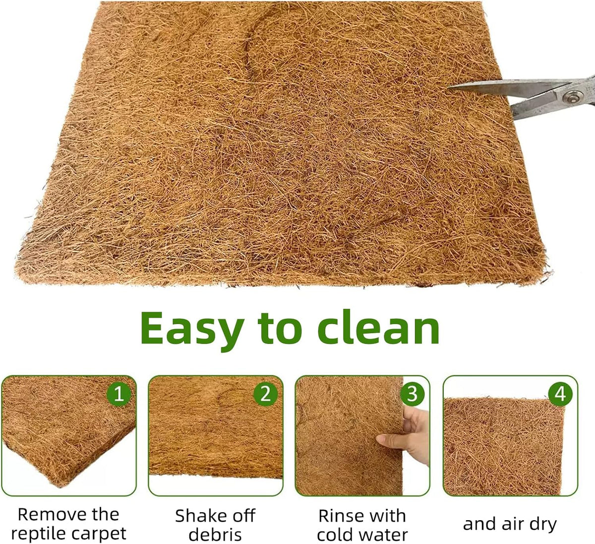 6-Pack Natural Coconut Fiber Reptile Carpet, 12x12 Inch Eco-Friendly Terrarium Liner & Bedding for Lizard, Snake, Turtle, Tortoise, Bunny Habitat