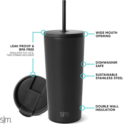 Iced Coffee Tumbler, Insulated | 24oz | Yellow | Reusable Stainless Steel Cup, Travel Mug, Water Bottle with Straw | Cupholder Friendly & Spill Resistant, Buttercup