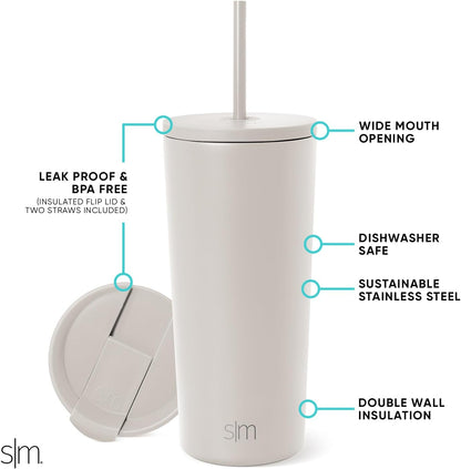 Iced Coffee Tumbler, Insulated | 24oz | Yellow | Reusable Stainless Steel Cup, Travel Mug, Water Bottle with Straw | Cupholder Friendly & Spill Resistant, Buttercup