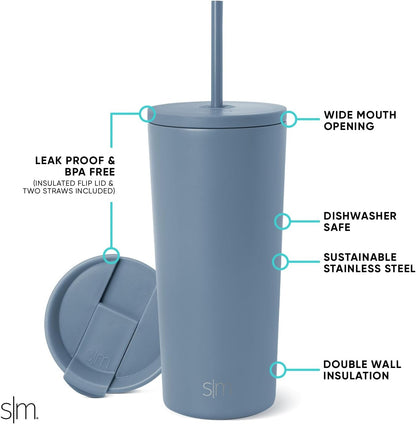 Iced Coffee Tumbler, Insulated | 24oz | Yellow | Reusable Stainless Steel Cup, Travel Mug, Water Bottle with Straw | Cupholder Friendly & Spill Resistant, Buttercup