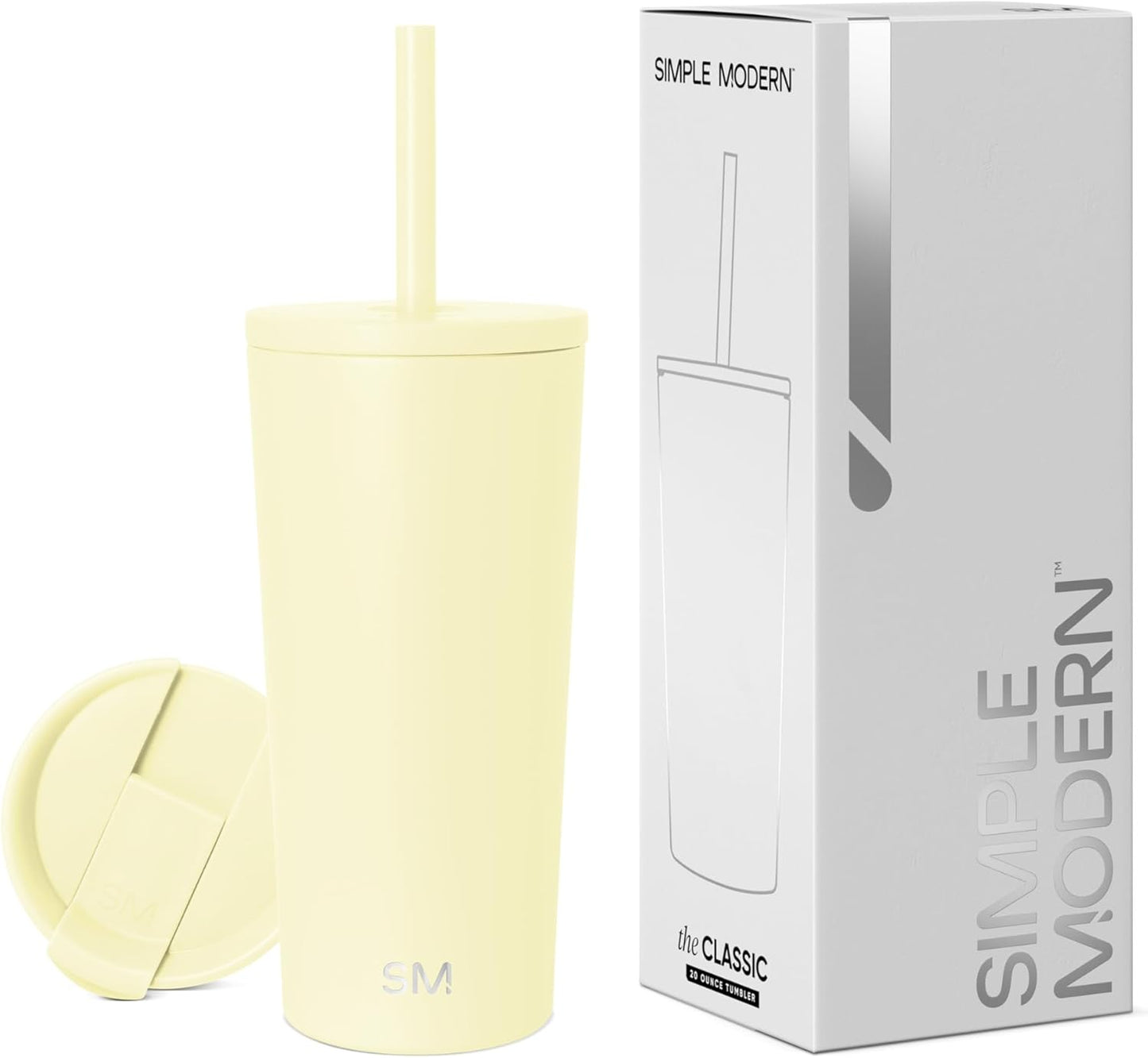 Iced Coffee Tumbler, Insulated | 24oz | Yellow | Reusable Stainless Steel Cup, Travel Mug, Water Bottle with Straw | Cupholder Friendly & Spill Resistant, Buttercup