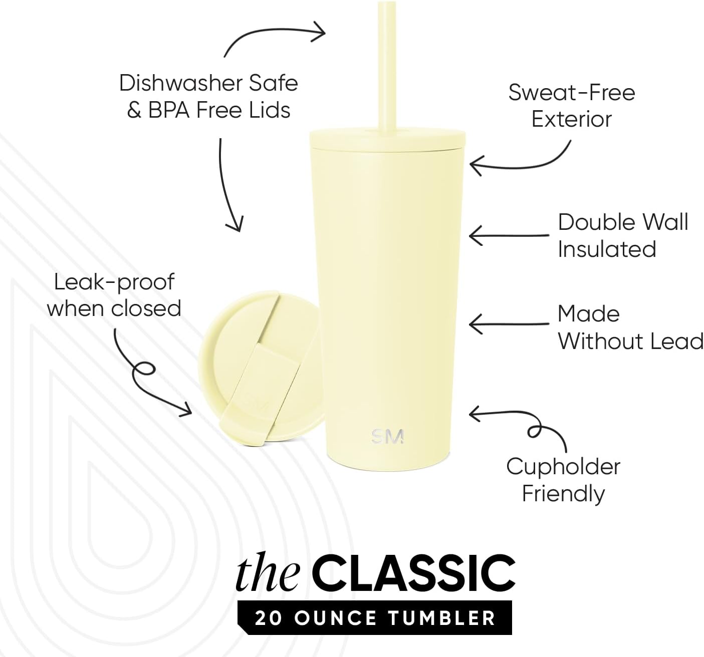 Iced Coffee Tumbler, Insulated | 24oz | Yellow | Reusable Stainless Steel Cup, Travel Mug, Water Bottle with Straw | Cupholder Friendly & Spill Resistant, Buttercup