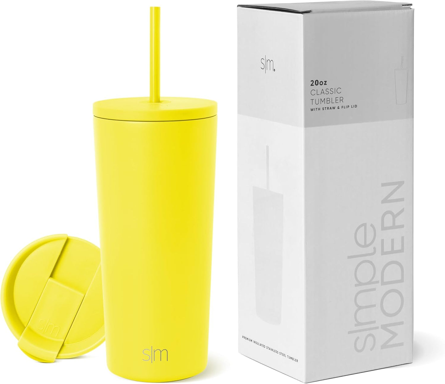 Iced Coffee Tumbler, Insulated | 24oz | Yellow | Reusable Stainless Steel Cup, Travel Mug, Water Bottle with Straw | Cupholder Friendly & Spill Resistant, Buttercup