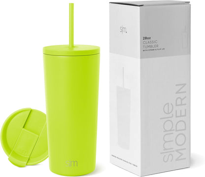 Iced Coffee Tumbler, Insulated | 24oz | Yellow | Reusable Stainless Steel Cup, Travel Mug, Water Bottle with Straw | Cupholder Friendly & Spill Resistant, Buttercup