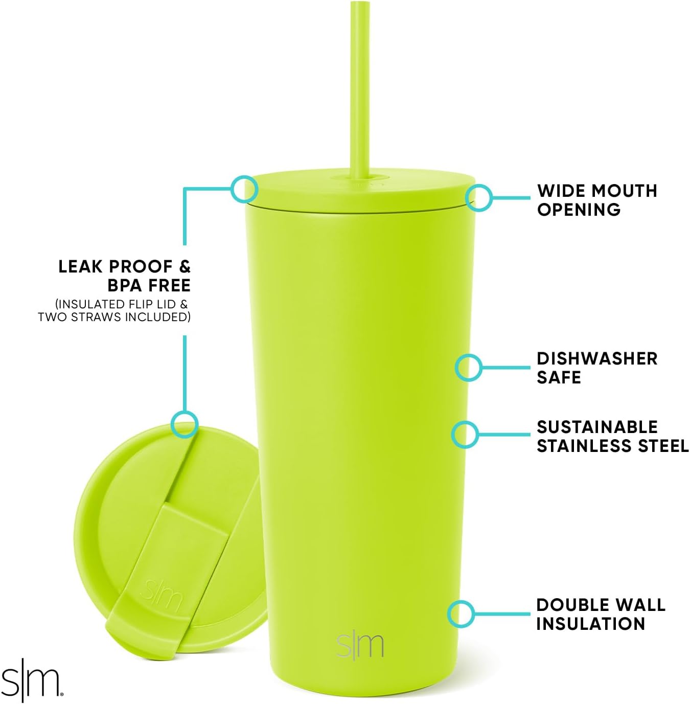 Iced Coffee Tumbler, Insulated | 24oz | Yellow | Reusable Stainless Steel Cup, Travel Mug, Water Bottle with Straw | Cupholder Friendly & Spill Resistant, Buttercup