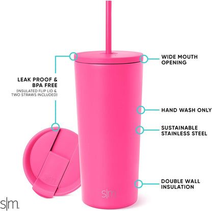 Iced Coffee Tumbler, Insulated | 24oz | Yellow | Reusable Stainless Steel Cup, Travel Mug, Water Bottle with Straw | Cupholder Friendly & Spill Resistant, Buttercup
