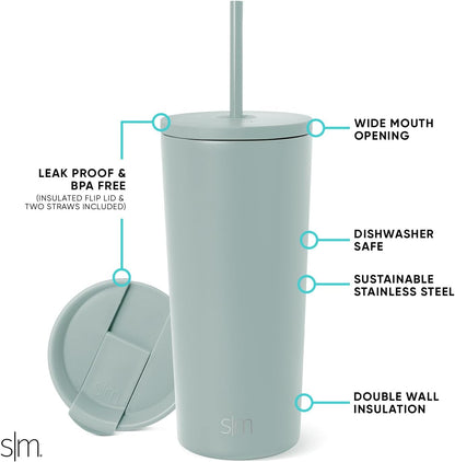 Iced Coffee Tumbler, Insulated | 24oz | Yellow | Reusable Stainless Steel Cup, Travel Mug, Water Bottle with Straw | Cupholder Friendly & Spill Resistant, Buttercup
