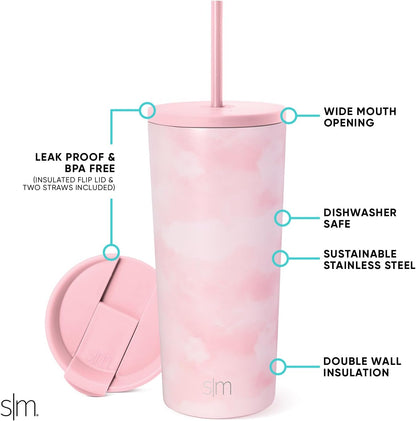 Iced Coffee Tumbler, Insulated | 24oz | Yellow | Reusable Stainless Steel Cup, Travel Mug, Water Bottle with Straw | Cupholder Friendly & Spill Resistant, Buttercup