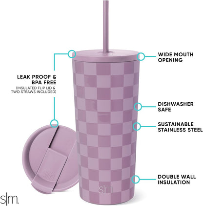 Iced Coffee Tumbler, Insulated | 24oz | Yellow | Reusable Stainless Steel Cup, Travel Mug, Water Bottle with Straw | Cupholder Friendly & Spill Resistant, Buttercup