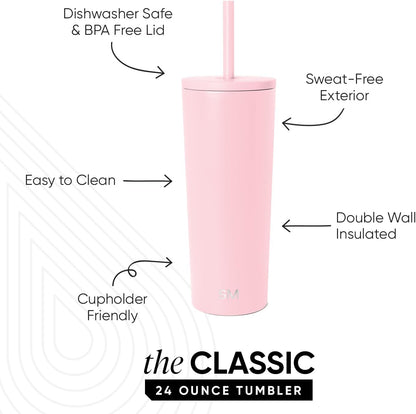 Iced Coffee Tumbler, Insulated | 24oz | Yellow | Reusable Stainless Steel Cup, Travel Mug, Water Bottle with Straw | Cupholder Friendly & Spill Resistant, Buttercup