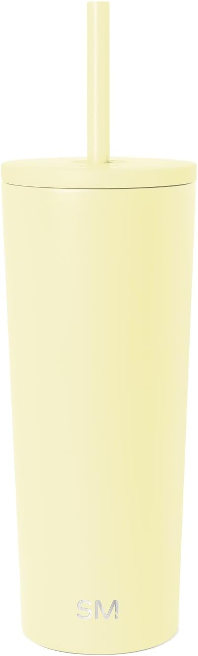 Iced Coffee Tumbler, Insulated | 24oz | Yellow | Reusable Stainless Steel Cup, Travel Mug, Water Bottle with Straw | Cupholder Friendly & Spill Resistant, Buttercup