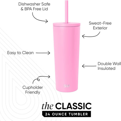 Iced Coffee Tumbler, Insulated | 24oz | Yellow | Reusable Stainless Steel Cup, Travel Mug, Water Bottle with Straw | Cupholder Friendly & Spill Resistant, Buttercup
