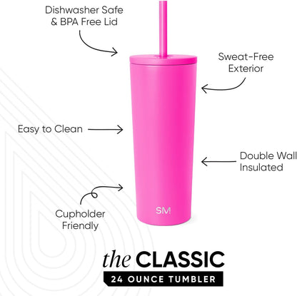 Iced Coffee Tumbler, Insulated | 24oz | Yellow | Reusable Stainless Steel Cup, Travel Mug, Water Bottle with Straw | Cupholder Friendly & Spill Resistant, Buttercup