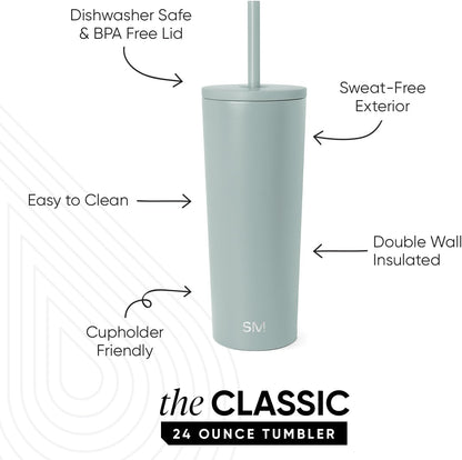 Iced Coffee Tumbler, Insulated | 24oz | Yellow | Reusable Stainless Steel Cup, Travel Mug, Water Bottle with Straw | Cupholder Friendly & Spill Resistant, Buttercup