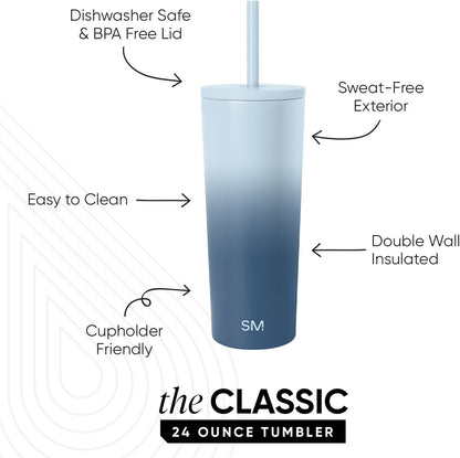 Iced Coffee Tumbler, Insulated | 24oz | Yellow | Reusable Stainless Steel Cup, Travel Mug, Water Bottle with Straw | Cupholder Friendly & Spill Resistant, Buttercup