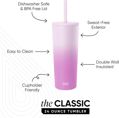 Iced Coffee Tumbler, Insulated | 24oz | Yellow | Reusable Stainless Steel Cup, Travel Mug, Water Bottle with Straw | Cupholder Friendly & Spill Resistant, Buttercup