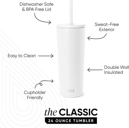 Iced Coffee Tumbler, Insulated | 24oz | Yellow | Reusable Stainless Steel Cup, Travel Mug, Water Bottle with Straw | Cupholder Friendly & Spill Resistant, Buttercup