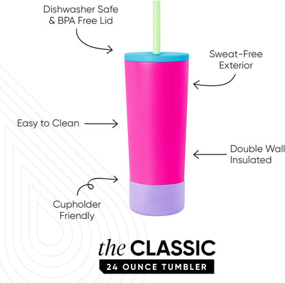 Iced Coffee Tumbler, Insulated | 24oz | Yellow | Reusable Stainless Steel Cup, Travel Mug, Water Bottle with Straw | Cupholder Friendly & Spill Resistant, Buttercup